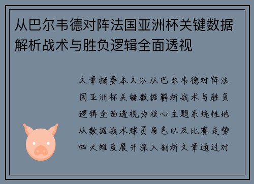 从巴尔韦德对阵法国亚洲杯关键数据解析战术与胜负逻辑全面透视 从巴尔韦德对阵法国亚洲杯关键数据解析战术与胜负逻辑全面透视